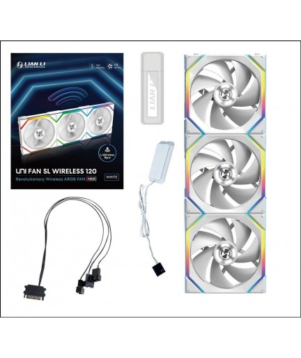 Lian Li UNI Fan SL-Wireless 120 - Triple Pack - Performance-Oriented ARGB Fan with Wireless Connector,- White (12SL1W3W)