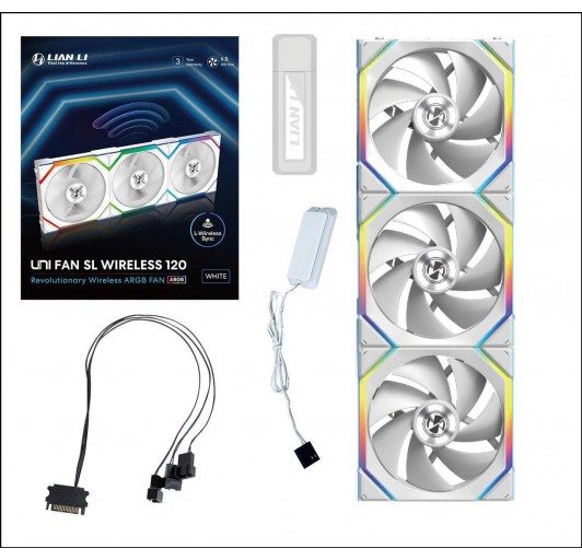 Lian Li UNI Fan SL-Wireless 120 - Triple Pack - Performance-Oriented ARGB Fan with Wireless Connector,- White (12SL1W3W)