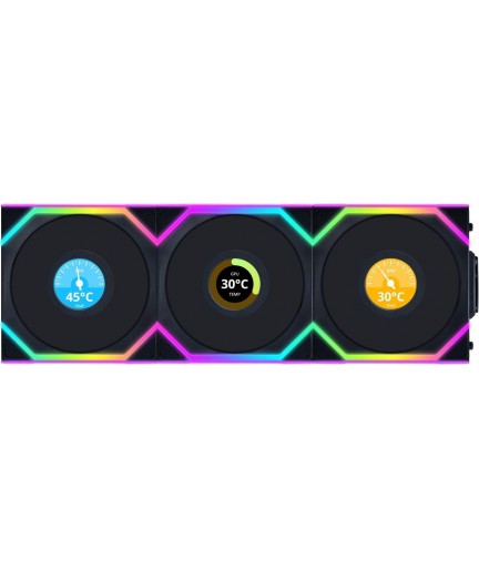 Lian Li UNI Fan SL-LCD Wireless 120 - Triple Pack - Performance ARGB Fan w/ 1.6 inch LCD Display, Wireless Connector, Daisy-Chain Design, Customizable Lighting Effects, 400x400 Res.-Black (12SLLCD1W3B)