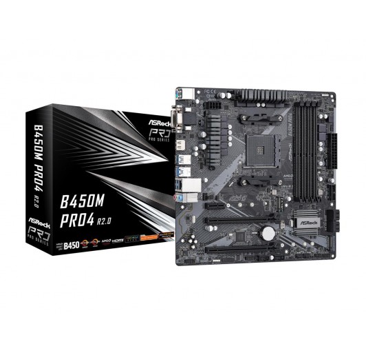 ASROCK B450M PRO4 R2.0 AM4 B450/ DDR4/ 4x CrssFX/ SATA3&USB3.1/ M2 MATX