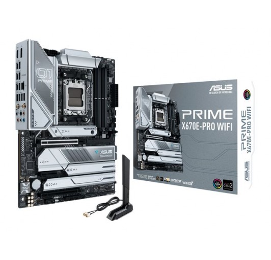 ASUS Prime X670E-PRO WIFI 6E AM5 PCIe 5.0/ DDR5/ 14+2 Teamed Power Stages/ 4x M.2 slots/ USB 3.2 Gen 2x2 Type-C, USB4 Support, WIFI 6E, and 2.5G Ethernet