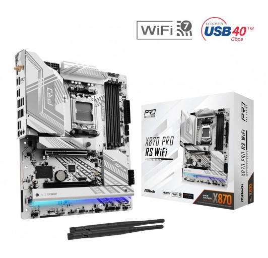 ASRock X870 PRO RS WIFI  AM5/ AMD X870/ DDR5/ SATA3/ USB 4/ M.2/ ATX