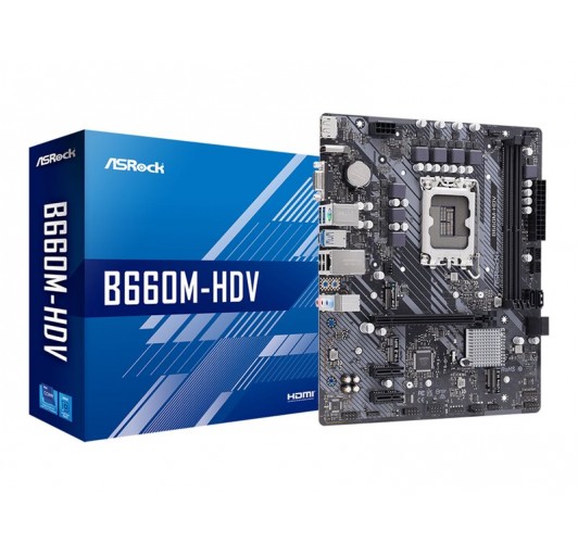 ASRock B660M-HDV LGA1700 B660/ USB-C Gen1, USB 3.2 Gen1/ GLAN/ onboard graphics (CPU required) - HD Audio (8-channel) mATX