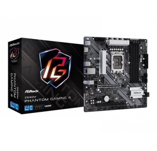 ASRock Z690M Phantom Gaming 4 LGA1700 Z690 /USB 3.2 Gen 1, USB 3.2 Gen 2/GLAN/ onboard graphics (CPU required) - HD Audio (8-channel) mATX 