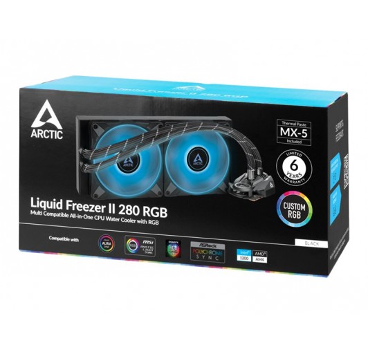 ARCTIC Liquid Freezer II 280 RGB liquid cooling system  280 mm for: LGA1156, LGA1155, LGA1150, LGA1151, LGA2011-3 (Square ILM), AM4, LGA2066 (Square ILM) Socket, LGA1200, LGA1700, AM5) - 140 mm